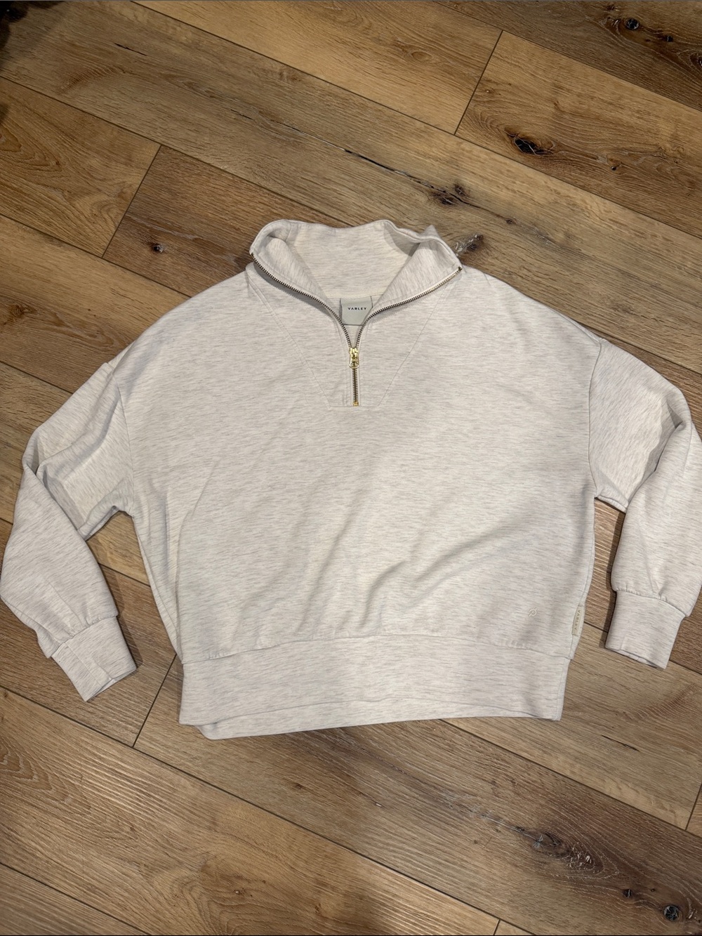 Varley Grey-Cream Half-Zip Pullover Sweatshirt